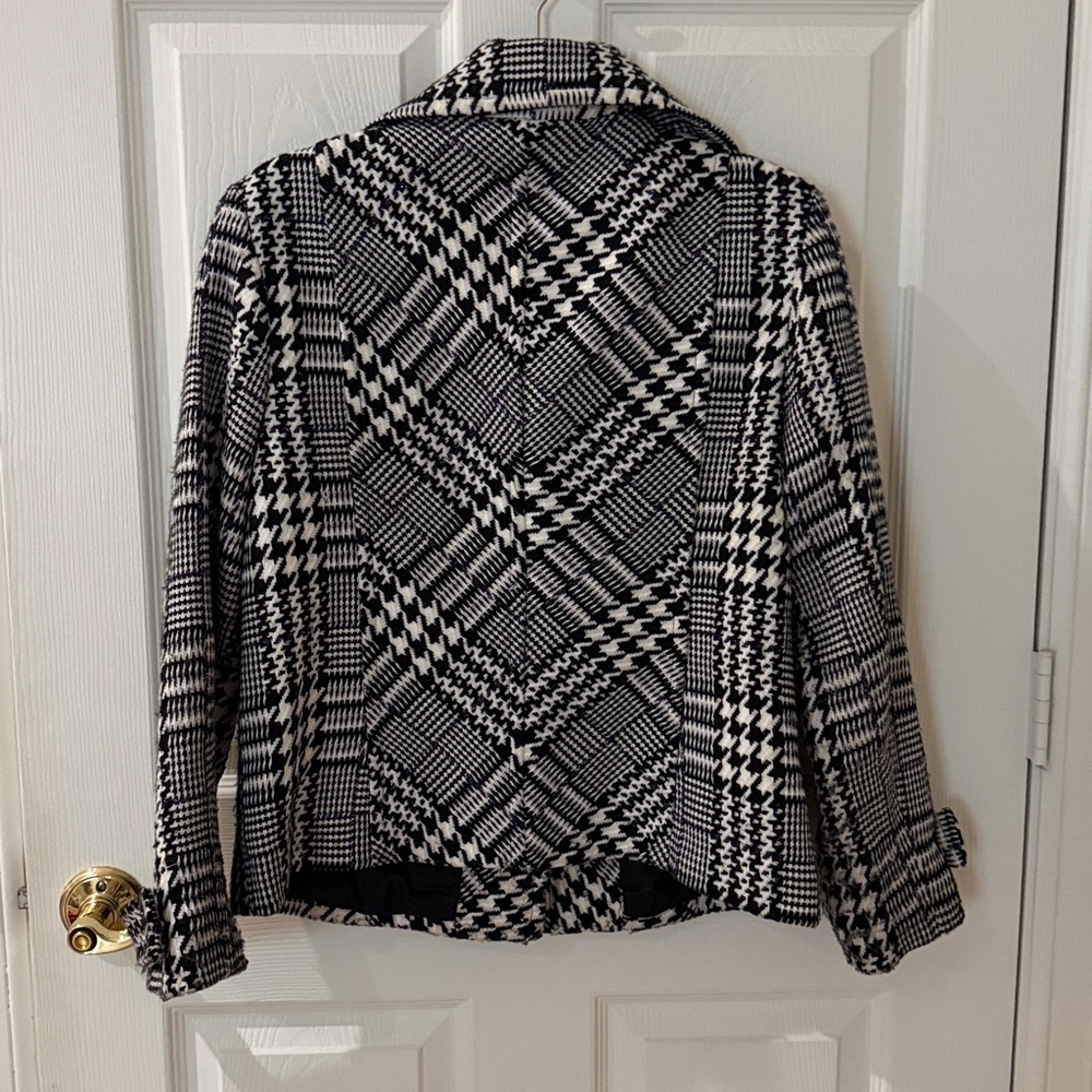 VINTAGE Chico's Black and White Patterned Jacket silver purple size 1 medium - Picture 6 of 6